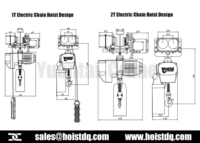 1 ton 2 ton electric chain hoists design drawing
