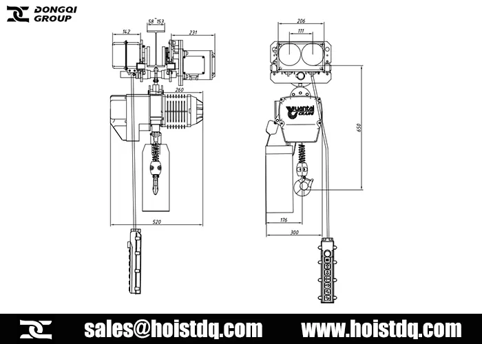 1 ton motorized trolley chain hoist design drawing