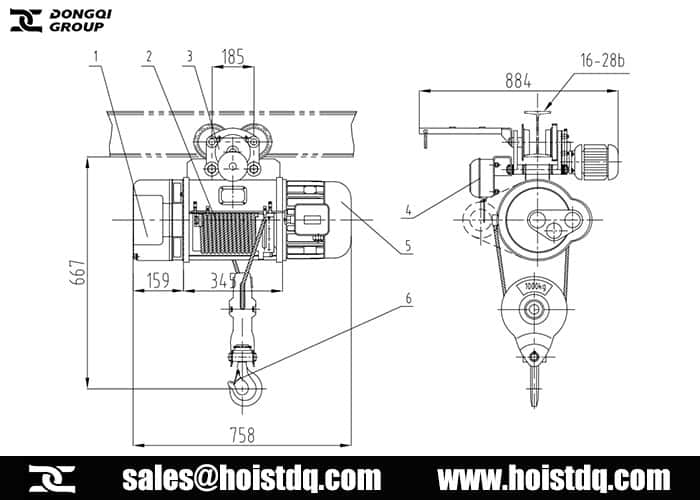 1 ton wire rope hoist design drawing