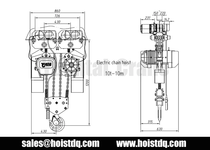 10 ton 10m electric chain hoist design drawing