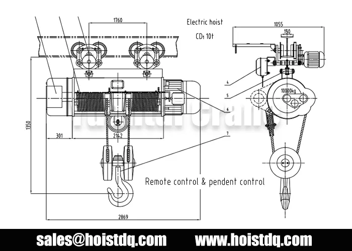 10 ton 26m wire rope hoist design drawing