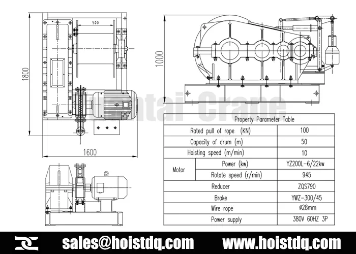 10 ton 50m jm electric winch design drawing