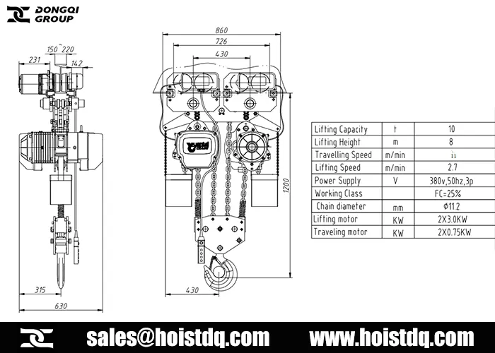 10 ton electric chain hoist to Pakistan design drawing