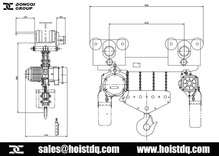 10 ton low headroom electric chain hoist design drawing