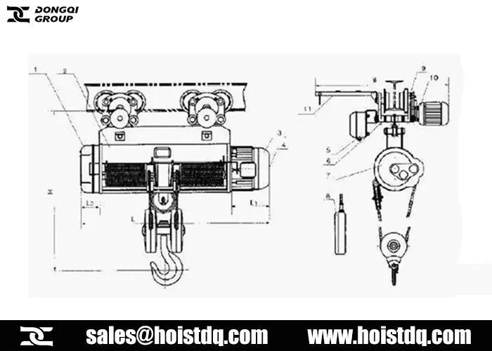 10 ton electric rope hoist design drawing