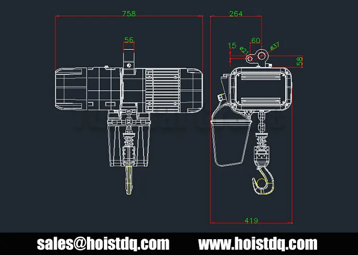 2 ton fixed electric chain hoist design drawing