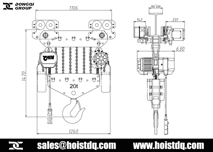 20 ton variable speed chain hoist design drawing