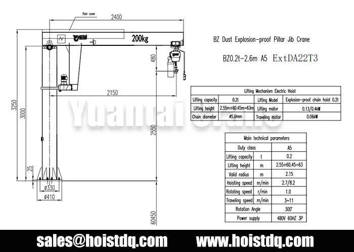 200kg explosion proof jib crane design drawing