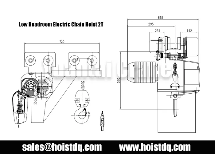 2t low headroom electric chain hoist design drawing