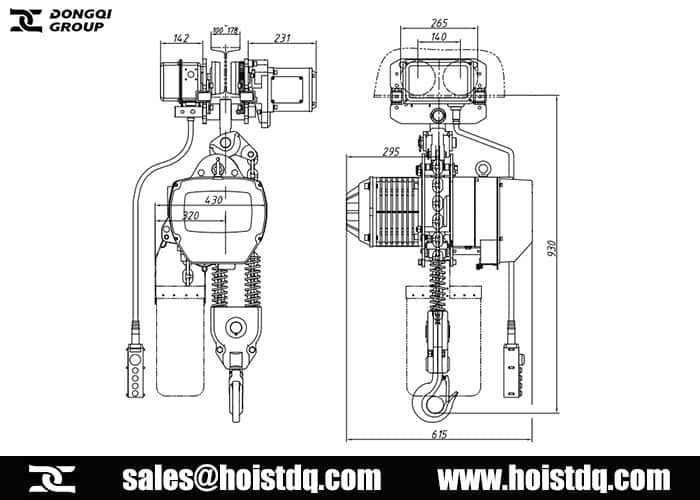 3t 8m electric chain hoist design drawing