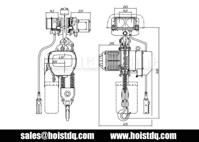 3 ton electric trolley chain hoist design drawing