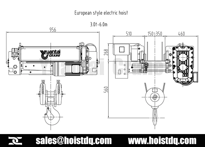 3 ton 6m european wire rope hoist design
