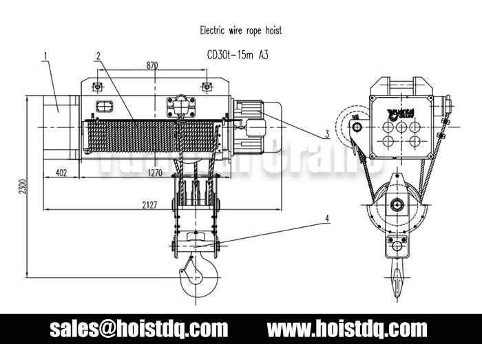 30 ton 15m fixed wire rope hoist design