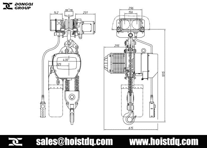 5t 10m electric chain hoist design drawing