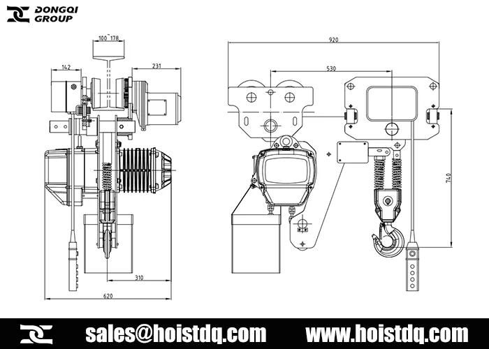 5 ton low headroom electric chain hoist design drawing