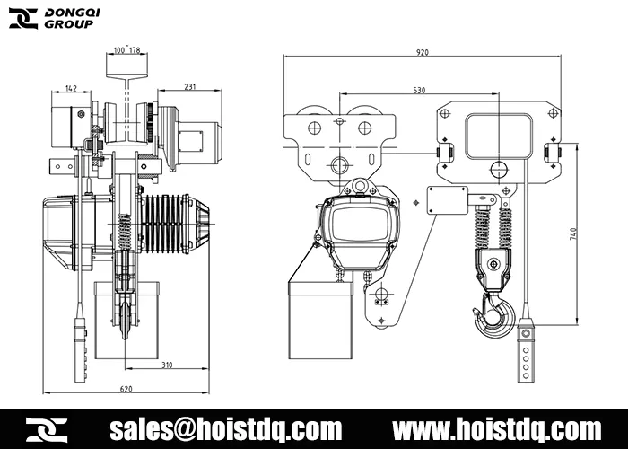 5 ton low headroom chain hoist to philippines design drawing