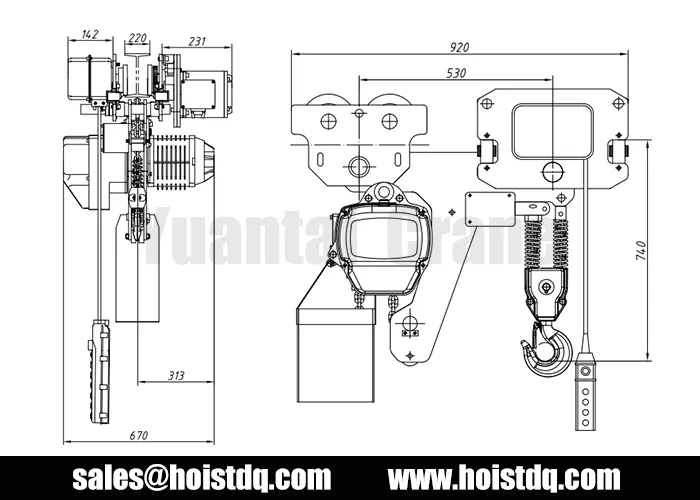 5 ton low headroom electric chain hoist design