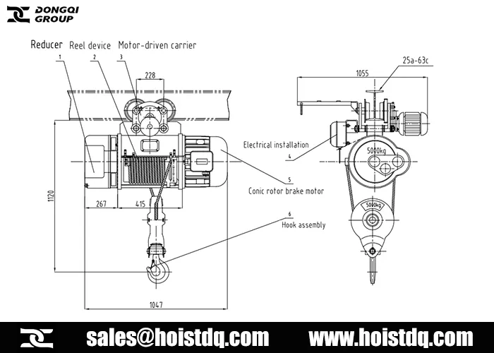 5 ton wire rope hoist design drawing