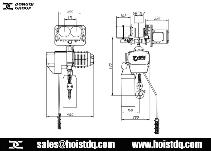 500kg electric chain hoist design drawing