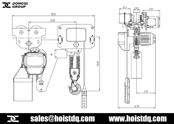 5t low headroom electric chain hoist design drawing