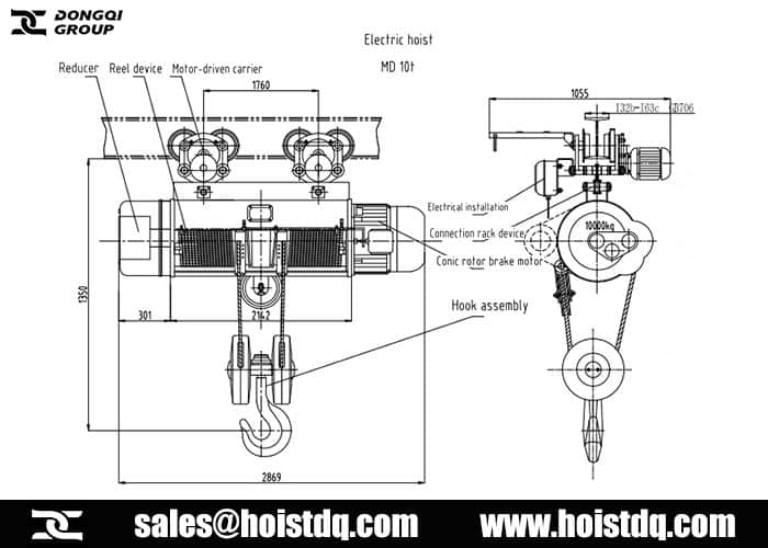 double speed 10 ton wire rope hoist design drawing