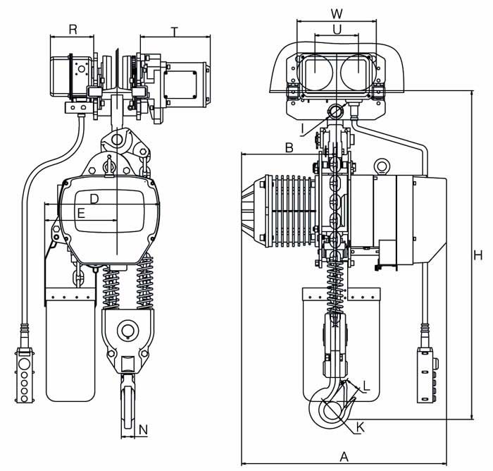 Drawing of electric hoist for the overhead travelling crane
