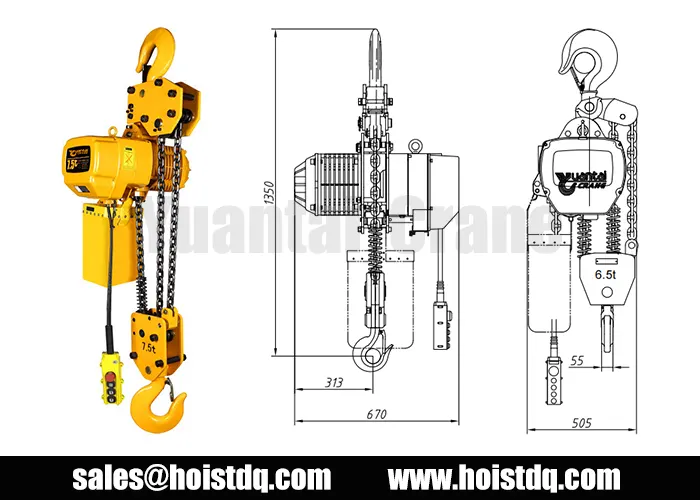hook suspension electric chain hoist 7.5 ton drawing
